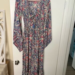 Elegant Paisley Long Sleeve Maxi Dress